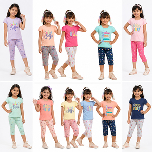 Ensembles de pyjamas en coton pour filles, manches courtes, imprimé lettres, pantalons, ensembles de vêtements confortables pour enfants, lot en stock, vente en gros, approvisionnement mondial - Product Image 1