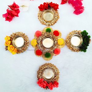 Nueva llegada Pom y Gotta Work Tea Light Flower Candle Holder para el hogar y la boda, hldi, Mehendi Decoración Candelabros - Product Image 5