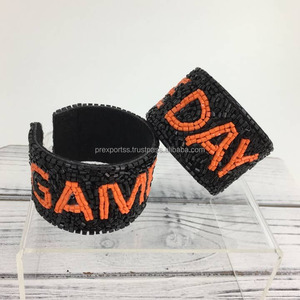Purple and Orange GAMEDAY Beaded Cuff Bracelet Team <b>Spirit</b> Handmade Seed Bead Embroidery Boutique Jewelry Artisan Artistry - Product Image 2