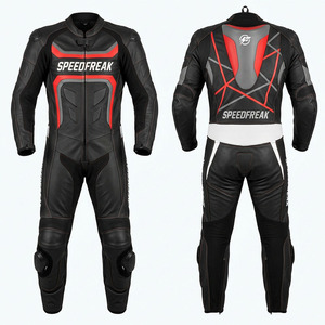 ชุดแข่งรถมอเตอร์ไซค์หนังแท้แบบชิ้นเดียวสำหรับผู้ชาย Speedfreak สีดำแดง ระบายอากาศได้ดี ใช้ได้ทุกฤดู - Product Image 1
