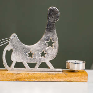Luxury Aluminium & Mango Wood Reindeer Sleigh <b>Christmas</b> Decor with Wooden Base Traditional Handicraft - Product Image 6