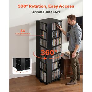 Moderno Armadio Portadischi a 34 Scomparti per CD/DVD/Libri/Giochi con Torre Girevole - Product Image 2