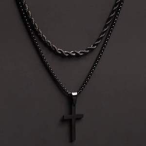 Thép Không Gỉ Lớp Figaro Twist Rope Chuỗi Christian Chữ Thập Mặt Dây Chuyền <span class=keywords><strong>Choke</strong></span> Vòng Cổ Cho Nam Giới Cậu Bé Phụ Nữ Vòng Cổ - Product Image 1