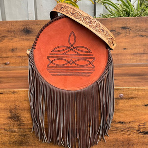 Bolso bandolera circular de cuero de ante de punto de bota de lujo más vendido, bolso de mano con flecos redondos, bolso de mujer personalizado a la moda - Product Image 2