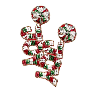 Pendientes de Aro Hechos a Mano con Cuentas de Bastón de Caramelo y Azafrán, Estilo Bohemio Festivo Navideño, Accesorio Unisex para Declaraciones de Moda en Días Festivos - Product Image 4