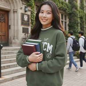Custom Women Olive Green <b>Mock</b> <b>Neck</b> Sweatshirt Full Sleeve Letter Print Casual <b>Top</b> 100% Cotton Breathable Daily Wear - Product Image 1
