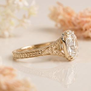 แหวนเพชรทรงยาว 3.0 กะรัต ทรงคุชชั่น แบบดั้งเดิมจากเหมือง แหวนทอง 14K ลายฉลุโบราณสำหรับหมั้น สไตล์อาร์ตเดโค แหวนเพชรเม็ดเดี่ยว - Product Image 4