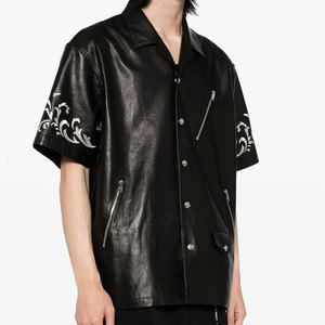 Camisa de Cuero de Diseño para Hombre, Cuero Suave de Primera Calidad, Detalle de Botones, Prenda Contemporánea, Fabricación Personalizada, OEM, ODM, Venta al Por Mayor - Product Image 5