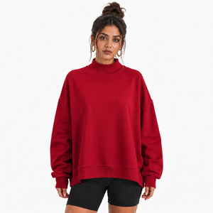 Proveedor de Ropa OEM ODM: Sudadera Oversize de Cuello Alto para Mujer, Algodón Felpa, Puños Acanalados, Ajuste Relajado - Product Image 1