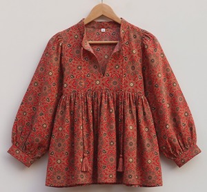 Cotton Lace Floral Hand Block Print Women's Indian Boho Style Tank <b>Tops</b> - Product Image 1