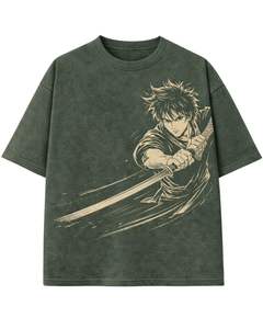 Camiseta Gráfica de Anime Samurai Verde Oscuro para Hombre, Algodón, Estilo Urbano, Estampada, Informal, de Verano, con Logotipo Personalizado, Fabricante OEM - Product Image 1