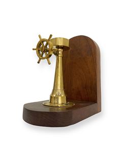 Base de Exhibición Artesanal Móvil de Madera y Latón Inspirada en la Navegación Marítima con Brújula Decorativa y Timón para Librerías - Product Image 3