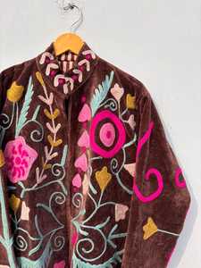 Chaqueta Blusón de Terciopelo Bordada con Estampado Floral, Manga Larga, Cuello Camisero, Chaqueta de Otoño para Mujer con Cierre de Cremallera - Product Image 3