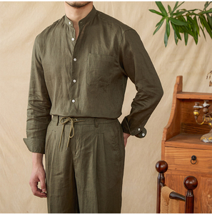 Conjunto de Camisa y Pantalón de Lino 100% para Hombre, Verano 2026, Transpirable, Color Sólido, Elegante, Versátil, Cómodo e Informal - Product Image 3
