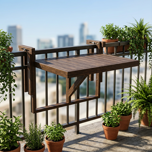 Table de bar pliante Vista – Comptoir suspendu compact en bois massif pour balcon avec supports réglables - Product Image 6