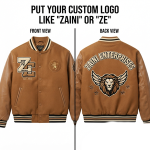 เสื้อแจ็คเก็ตวาร์ซิตี้ ZAINI พรีเมียม 380 GSM ผ้าวูลผสม กันลม สไตล์ไฮสตรีท สำหรับผู้ชาย/ยูนิเซ็กซ์ สีน้ำเงิน แขน PU ปักลายเชนีลที่ด้านหน้า - Product Image 1