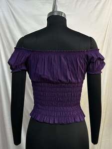 เสื้อครอปท็อปสีม่วงรอยัล ผ้าแคมบริค แบบเปิดไหล่ คอเสื้อยืดหยุ่น ทรงเข้ารูป สำหรับผู้หญิง ซื้อโดยตรงจากซัพพลายเออร์ - Product Image 2