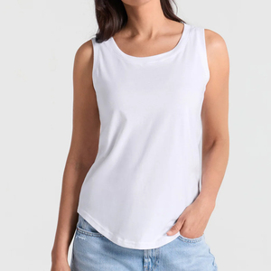 Camiseta sin mangas de algodón 95% para mujer, estilo casual, color liso, ideal para verano, venta al por mayor - Product Image 1