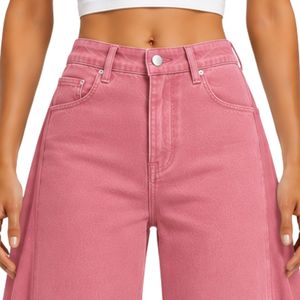 Custom Pink <b>Women</b> Wide Leg <b>Jeans</b> High Waist Loose Fit Denim Pants Casual Streetwear Fashion Trousers Trendy Baggy Style Apparel - Product Image 4