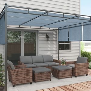 Juego de Muebles de Patio de 5 Piezas en Color Marrón Mixto con Sofá de Tres Plazas, Sillones, Reposapiés y Cojines de Ratán PE - Product Image 2