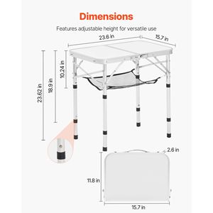Tavolo da Campeggio Pieghevole in Alluminio e MDF con Altezza Regolabile, Tavolini Laterali Portatili Leggeri e Maniglia con Rete per il Trasporto - Product Image 5