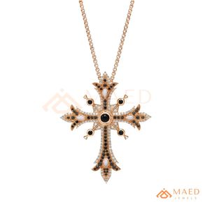 Collar de Oro Rosa con Colgante de Cruz de Piedra Negra y Moissanita, Estilo Hip Hop Iced Out, Joyería Gótica de Lujo, Regalo para Hombres - Product Image 6