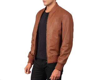 Chaqueta Bomber Marrón de Gamuza para Hombre, Cierre de Cremallera, Cuello Varsity, Puños de Punto Acanalado, Forro de Poliéster, Prenda Exterior Elegante - Product Image 4