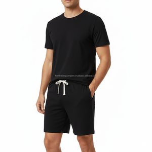 Custom 100% Cotton Sleepwear Men T-shirt and Shorts Pajama <b>Set</b> Plain Blank Soft Breathable Nightwear PJS Manufacturer Wholesale - Product Image 1