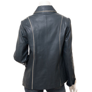 Custom Women's Genuine <b>Leather</b> <b>Blazer</b> Full Sleeve Turn-down Collar Single Breasted Autumn Winter Solid Color Cow Skin <b>Jacket</b> - Product Image 2