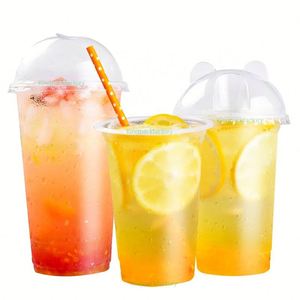 Gobelets jetables transparents personnalisés en plastique à paroi simple pour bubble tea, jus et café, avec couvercle et paille, imprimés UV, vente en gros - Product Image 1