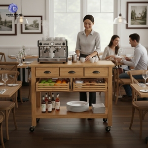 Carrito de Almacenamiento de Cocina de 3 Niveles Thien Phat, con Ruedas, en MDF con Chapa de Roble Acacia, Ecológico, Duradero, Fácil de Limpiar e Instalar - Product Image 5