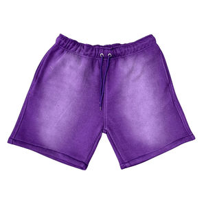 Pantalones Cortos Deportivos de Felpa de Algodón Morado para Hombre, Cintura Elástica con Cordón, Ropa Deportiva Informal, Venta al Por Mayor OEM, Stock Disponible - Product Image 1