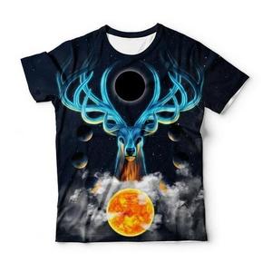 T-shirt pour homme imprimé Cosmic Deer, manches courtes, col rond, coupe classique, décontracté, tricoté, motif imprimé numérique - Product Image 1