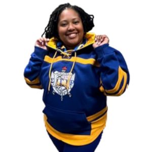 เสื้อฮู้ดฮอกกี้ Sigma Gamma Rho SGRho สีน้ำเงินทอง เสื้อผ้ากรีกพรีเมียม เสื้อสเวตเชิ้ตสำหรับชมรมนักศึกษาแบบยูนิเซ็กซ์ - Product Image 1