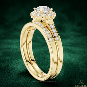 9K 10K 14K 18K IGI Certified Yellow <b>Gold</b> Round Halo Engagement <b>Ring</b> <b>Set</b> with Pave Diamonds for Women Wedding Jewelry - Product Image 4