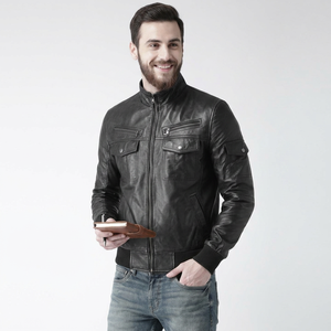 Real Leather <b>Jacket</b> for Men-Double-Breasted Streetwear Style with Elegant and Timeless Design-Breathable Sherpa <b>Lined</b> <b>Fur</b> Trim - Product Image 5