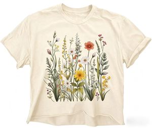 Camisetas Cortas Personalizadas para Mujer con Estampado de Flores Silvestres, Cuello Redondo, Manga Corta, Estilo Casual de Verano, OEM al por Mayor - Product Image 1