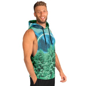 เสื้อกล้ามมีฮู้ดแบบขายส่ง พิมพ์ลายป่าภูเขาด้วยเทคนิค Sublimation ระบายอากาศได้ดี ผลิตจากโพลีเอสเตอร์ เหมาะสำหรับใส่ลำลองในฤดูหนาว - Product Image 3