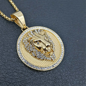 Golden Lion Head Hip Hop Charm <b>Iced</b> <b>Out</b> Bling Pendant Necklace Wild Animal King Charm Gold Silver Cuban Link <b>Chain</b> Mens Jewelry - Product Image 5