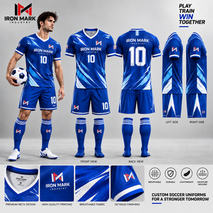 ชุดเสื้อฟุตบอลยูนิเซ็กซ์ Iron Mark Industry สีน้ำเงิน คอวี แขนสั้น ระบายอากาศได้ดี ยืดได้สี่ทิศทาง แห้งเร็ว ผลิตจากโพลีเอสเตอร์ สำหรับนักกีฬา - Product Image 5