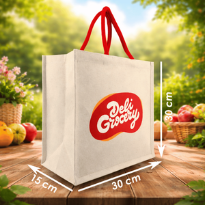 Bolsa de Mano Promocional de Lona Laminada Personalizada de 10 oz |   Bolsa de Compras Reutilizable con Asa Larga para Uso Diario - Product Image 2