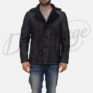 Manteau en cuir noir pour homme de qualité supérieure, doublé de fausse fourrure, chaud, coupe ajustée, élégant, pour l'hiver - Product Image 4
