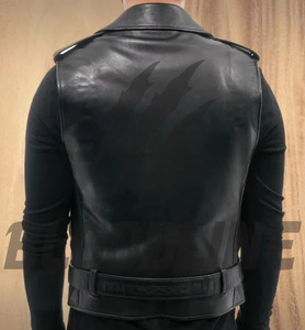 Veste moto en cuir PU noir pour homme, col rabattu, fermeture éclair, coupe ajustée, pour l'automne - Product Image 3