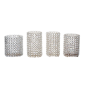 Bougeoir votif perlé en cristal plaqué argent, porte-bougie - Product Image 1