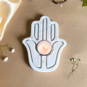 Porte-bougie à bougie tealight en marbre blanc, best-seller, décoration spirituelle moderne, élégant support à bougie géométrique - Product Image 1