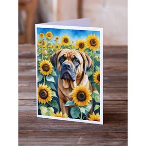 Whimsical A7 Tamaño 5x7 Tarjetas de notas en blanco Paquete de 8 Mastín en diseño de girasoles con sobres Tarjetas de felicitación - Product Image 2