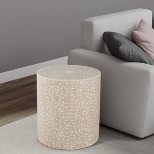 White Bone Inlay Side Table Handmade Leaf Pattern End Table Decorative Bedside Wardrobes Custom Furniture Wholesale - Product Image 4