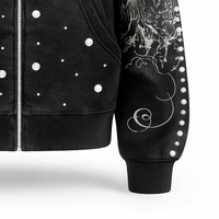 Sweat à capuche Y2K en molleton épais pour homme, avec strass, logo graphique avant, ailes d'ange, perles cloutées, effet délavé, style streetwear vintage