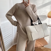 Ensemble deux pièces tricoté personnalisé pour femme, collection automne-hiver, style loungewear et pyjama, en laine et cachemire, coupe ample