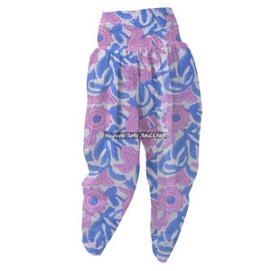 Floral Style Hand Block Printed Cotton Night Wear Patiala Pants Elastic Waist Machine Washable For Summer Comes Spring - Product Image 5